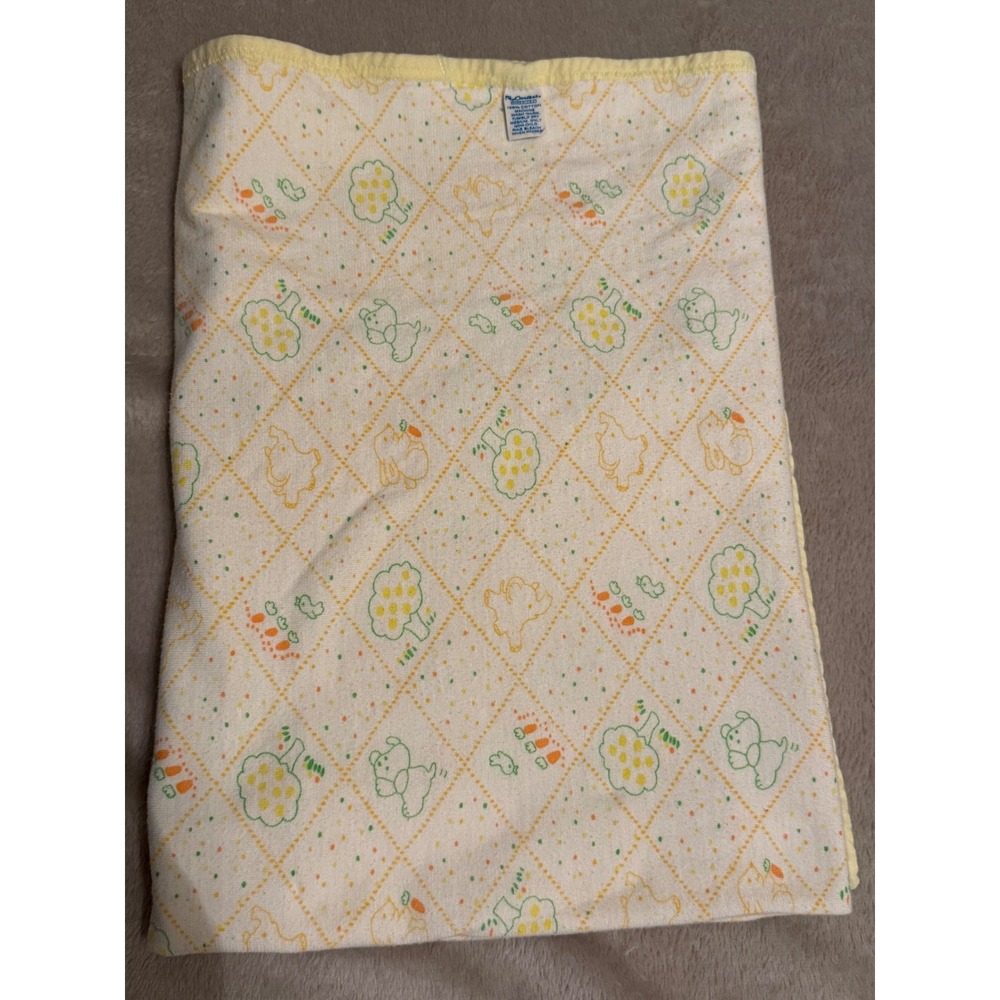 Vintage Carters Baby Blanket Cotton Yellow Rabbit Elephant Tree Spring 30x28